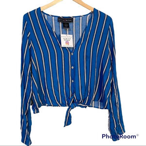 Polly & Esther blue stripe button down tie waist top NWT size XL
